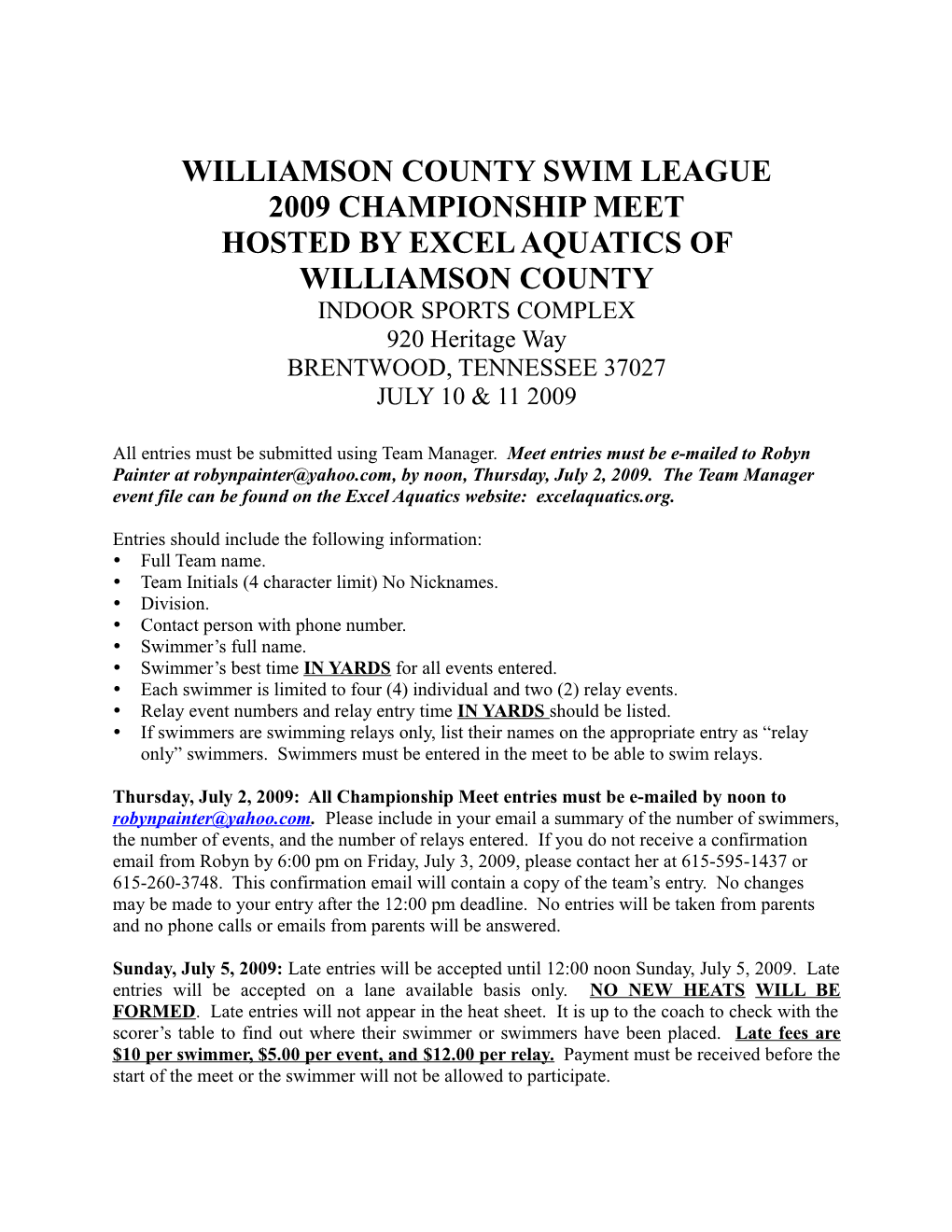 Williamson County Swim League