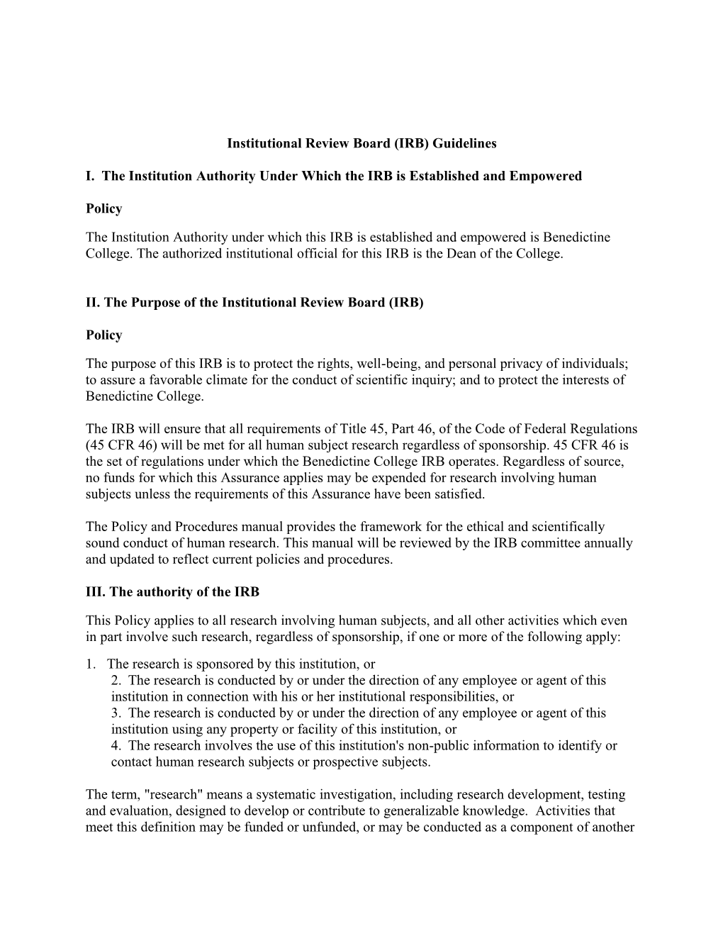 Institutional Review Board (IRB) Guidelines