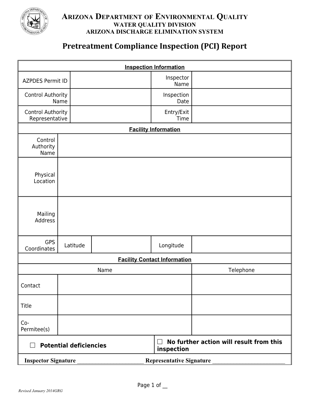 Pretreatment Compliance Inspection (PCI) Report