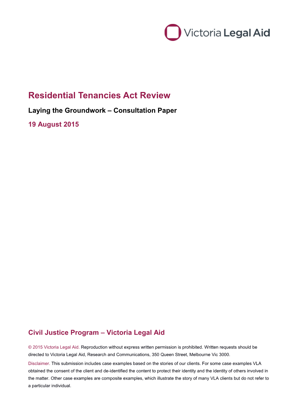 Residential Tenancies Act Review Laying the Groundwork Submission