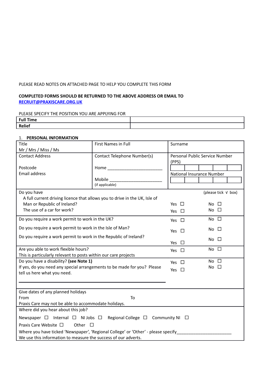 Completed Forms Should Be Returned to the Above Address Or Email To