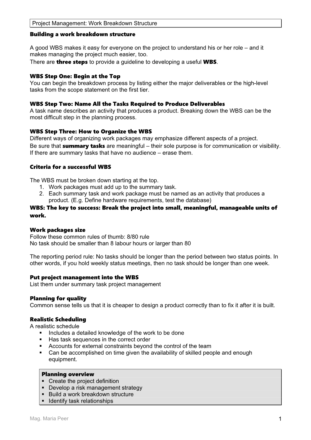 Building a Work Breakdown Structure