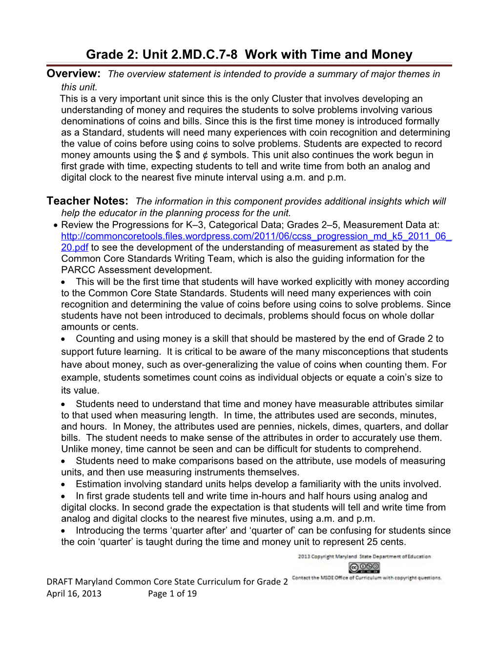 Grade 2: Unit 2.MD.C.7-8 Work with Time and Money