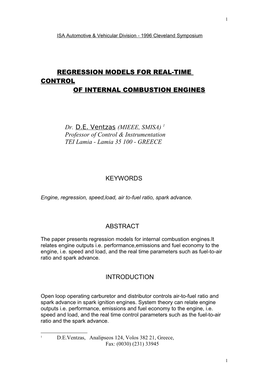 Regression Models for Real-Time Control