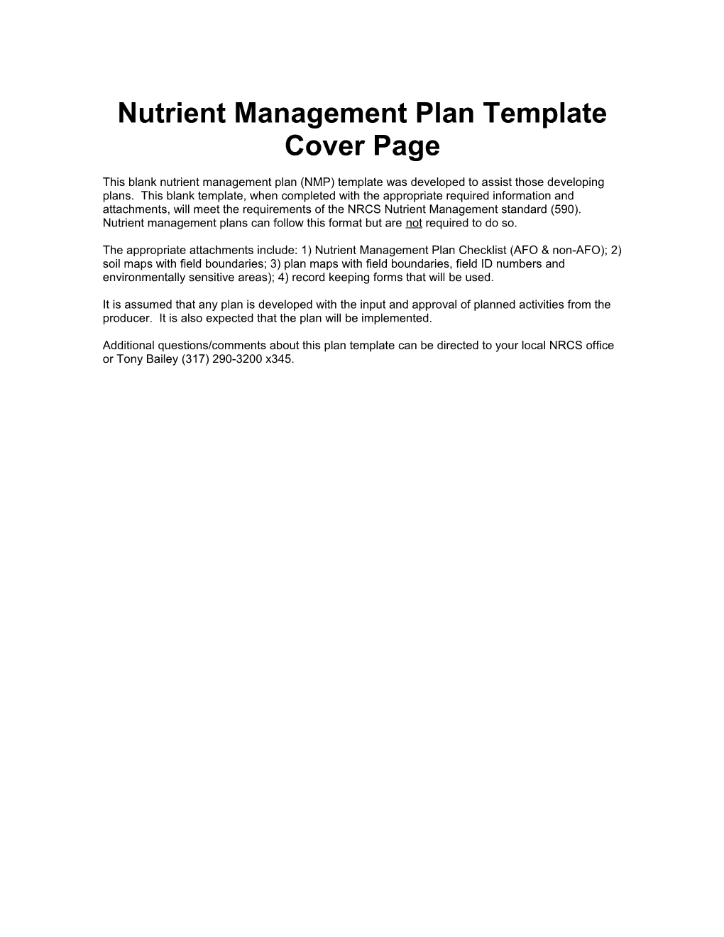 Indiana Nutrient Management Plan Template