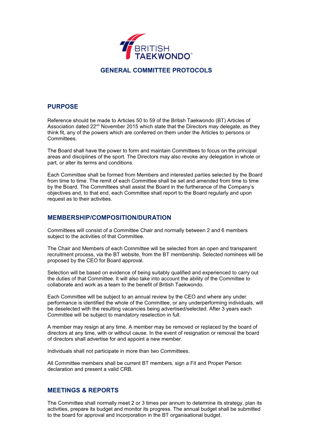 General Committee Protocols