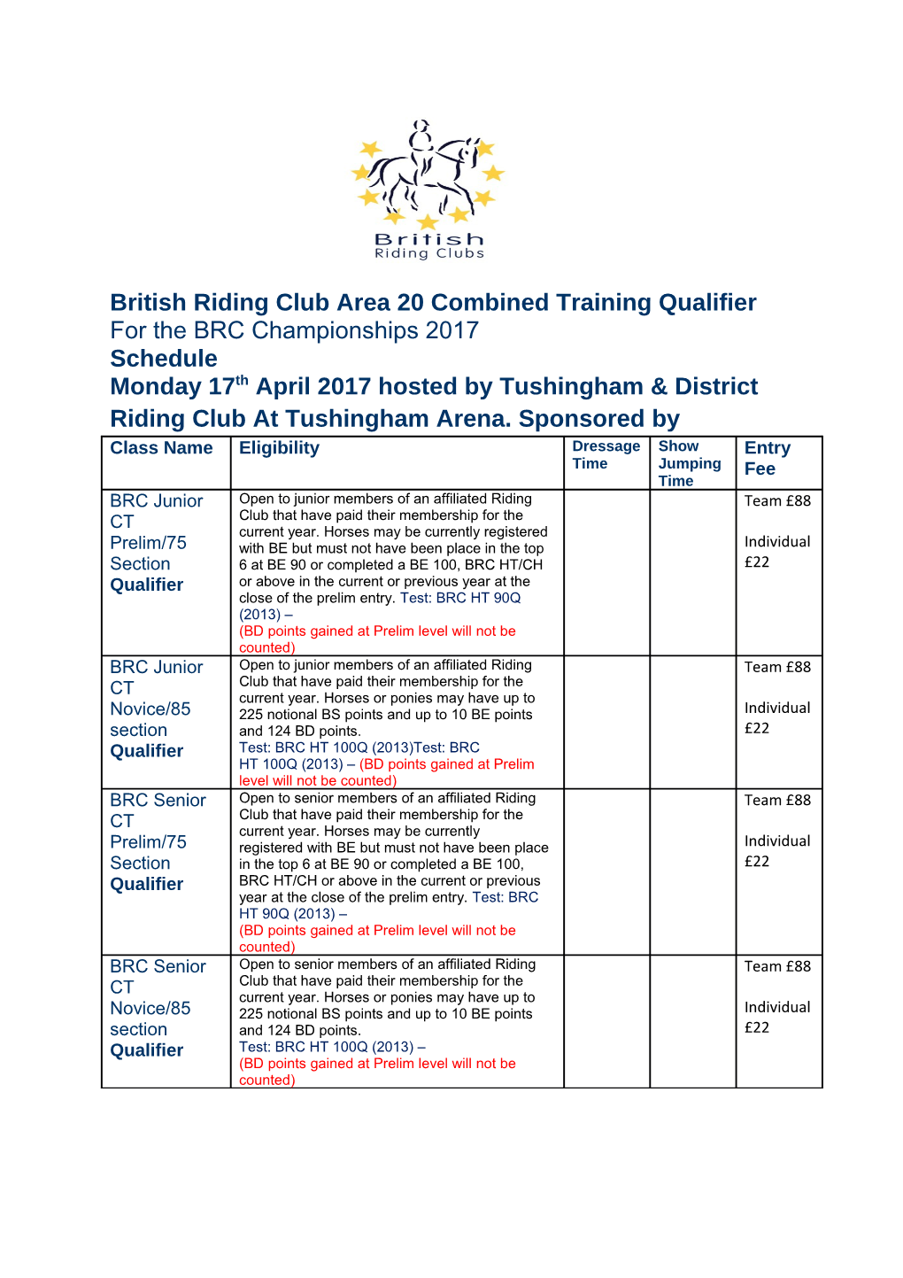 British Riding Clubarea 20Combined Training Qualifier