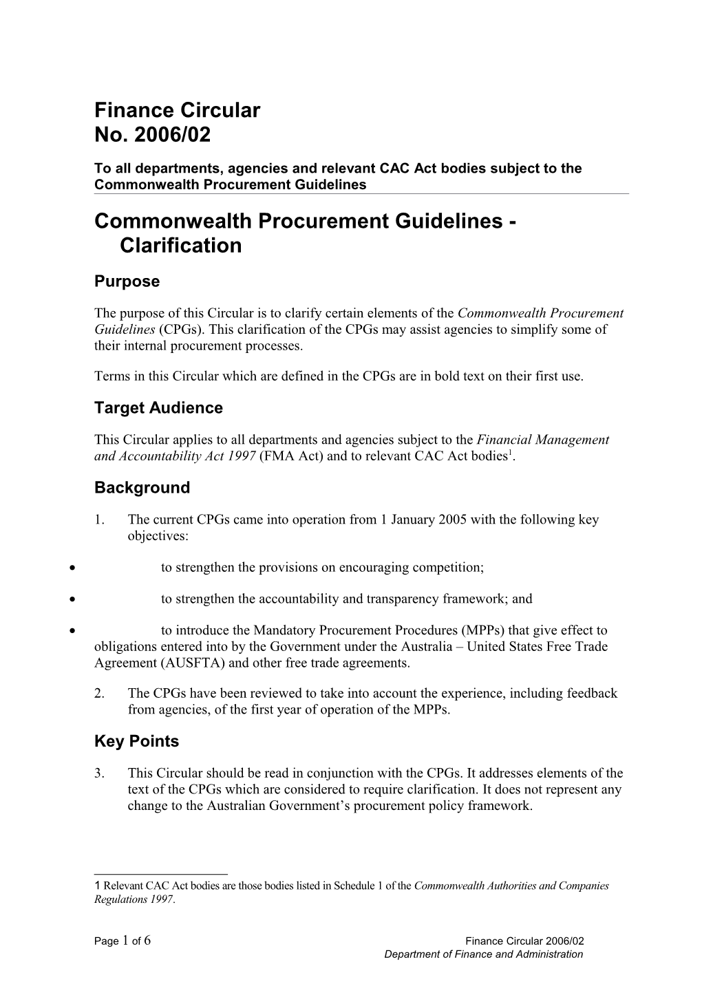 Commonwealth Procurement Guidelines - Clarification