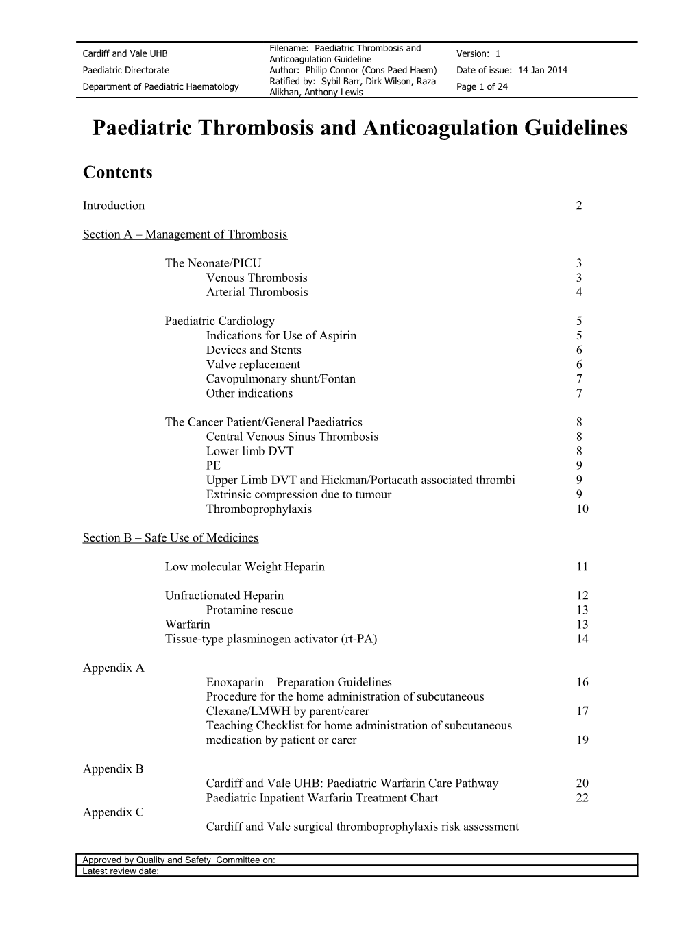 Paediatric Thrombosis and Anticoagulation Guidelines