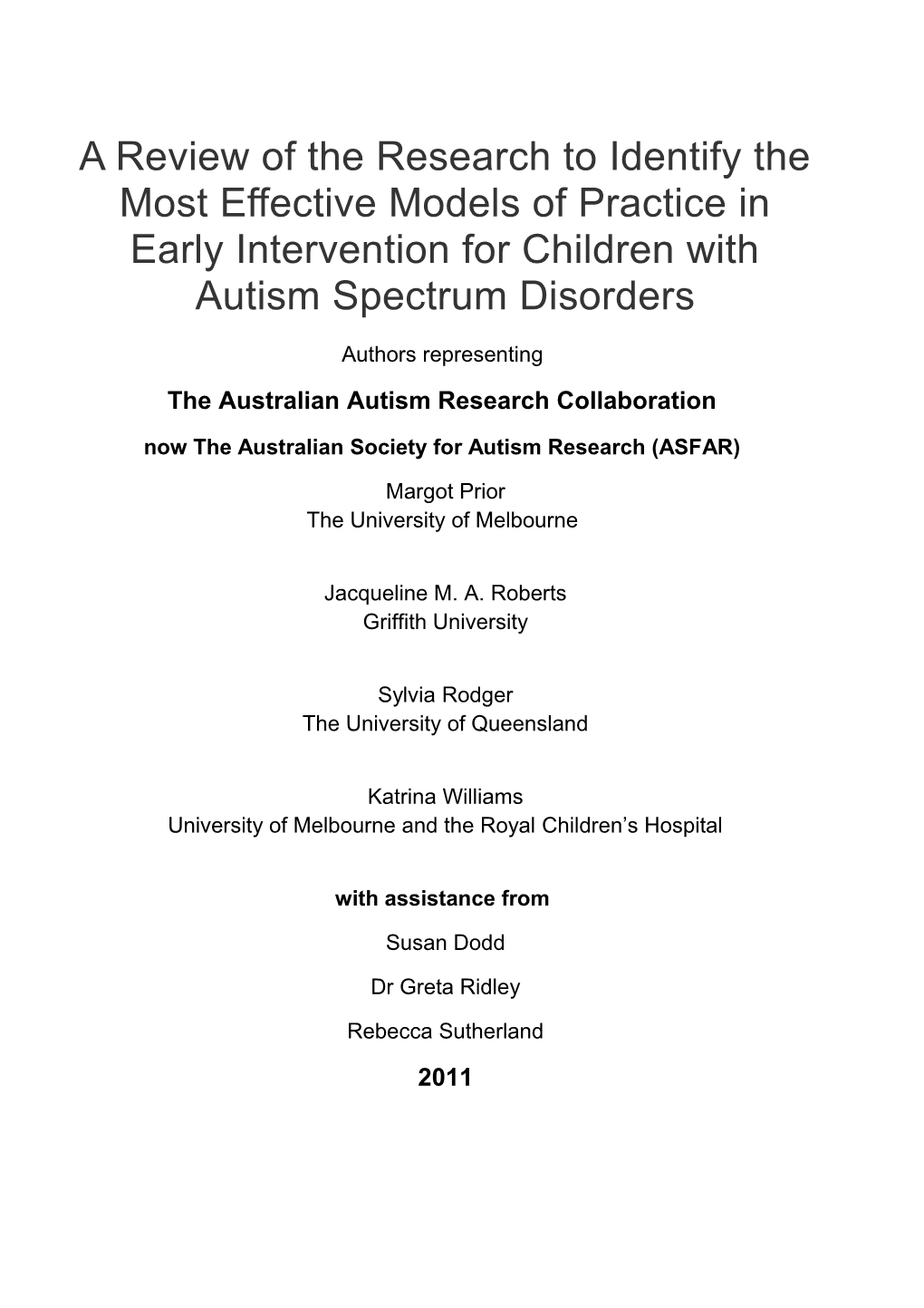 The Australian Autism Research Collaboration