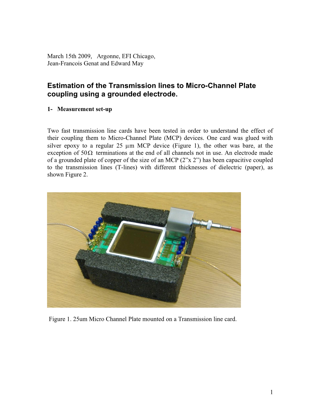 Estimation of the Transmission Linestomicro-Channel Plate Coupling Using a Grounded Electrode
