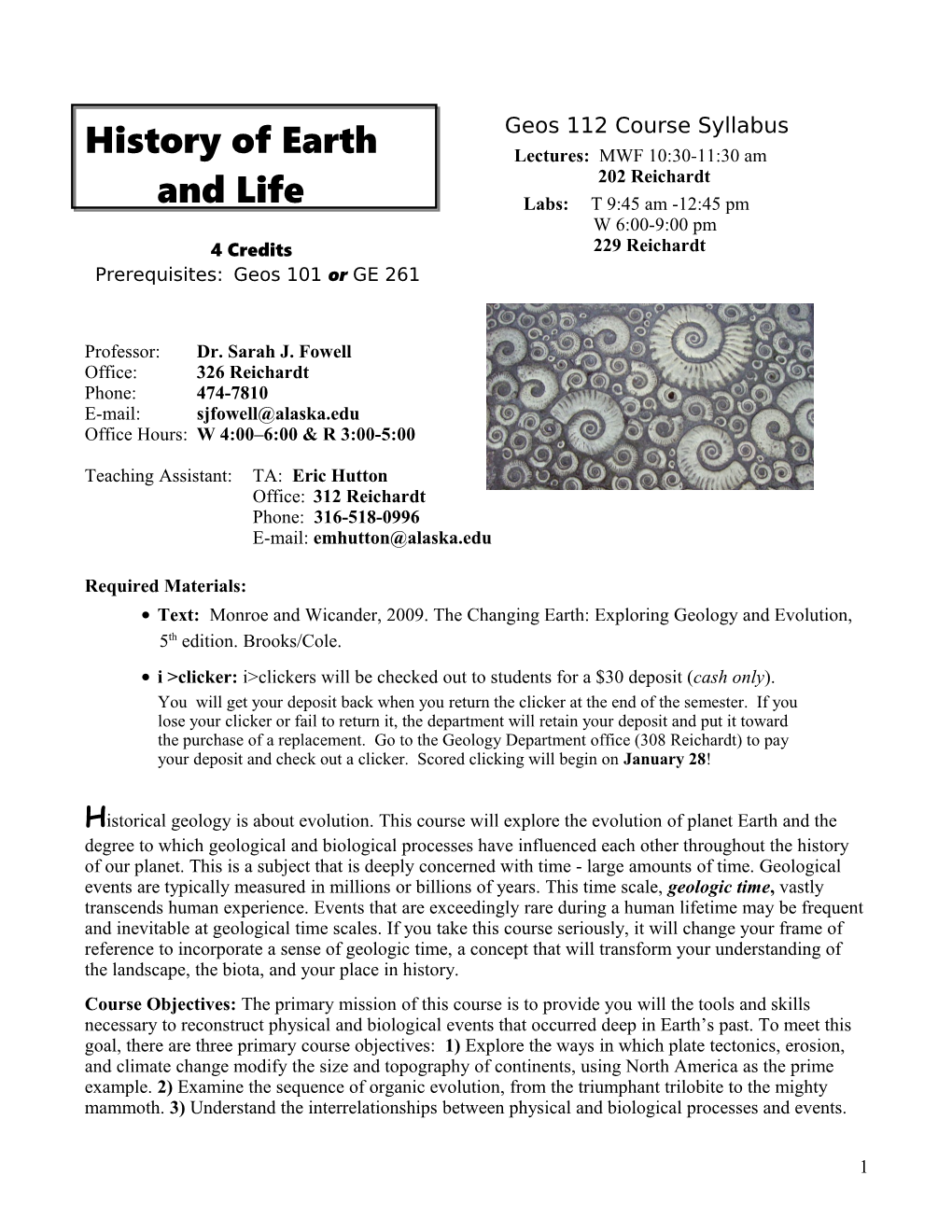 Syllabus: Geoscience 112 History of Earth and Life