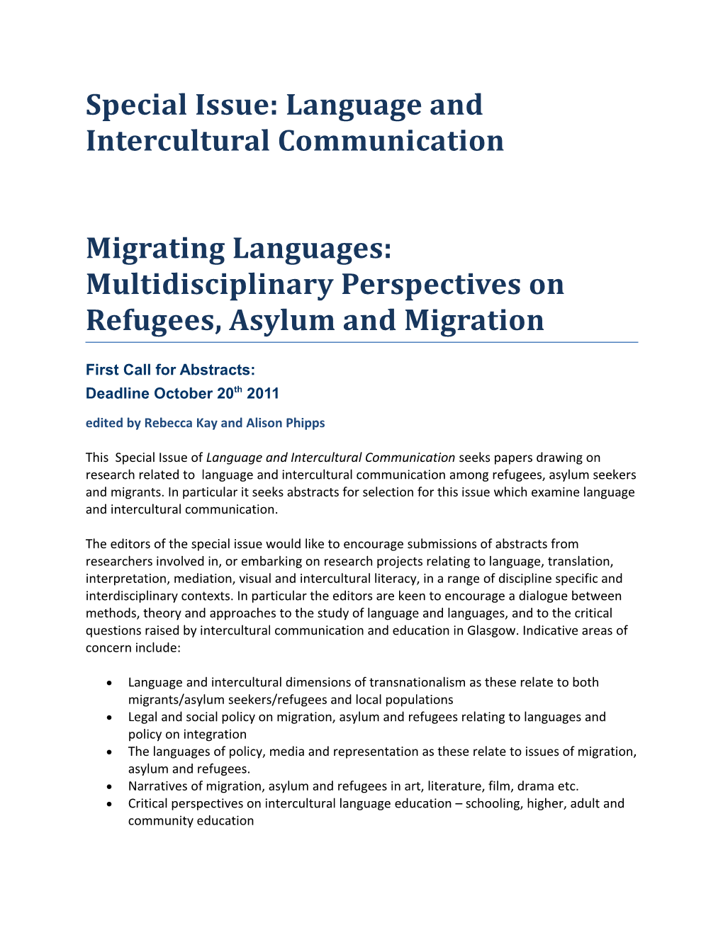 Special Issue: Language and Intercultural Communication