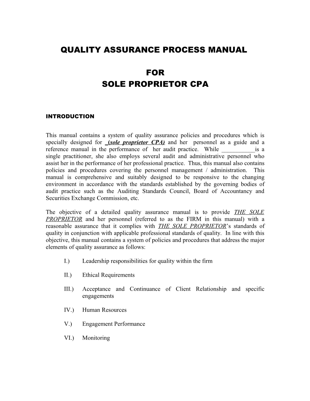 Quality Assurance Process Manual