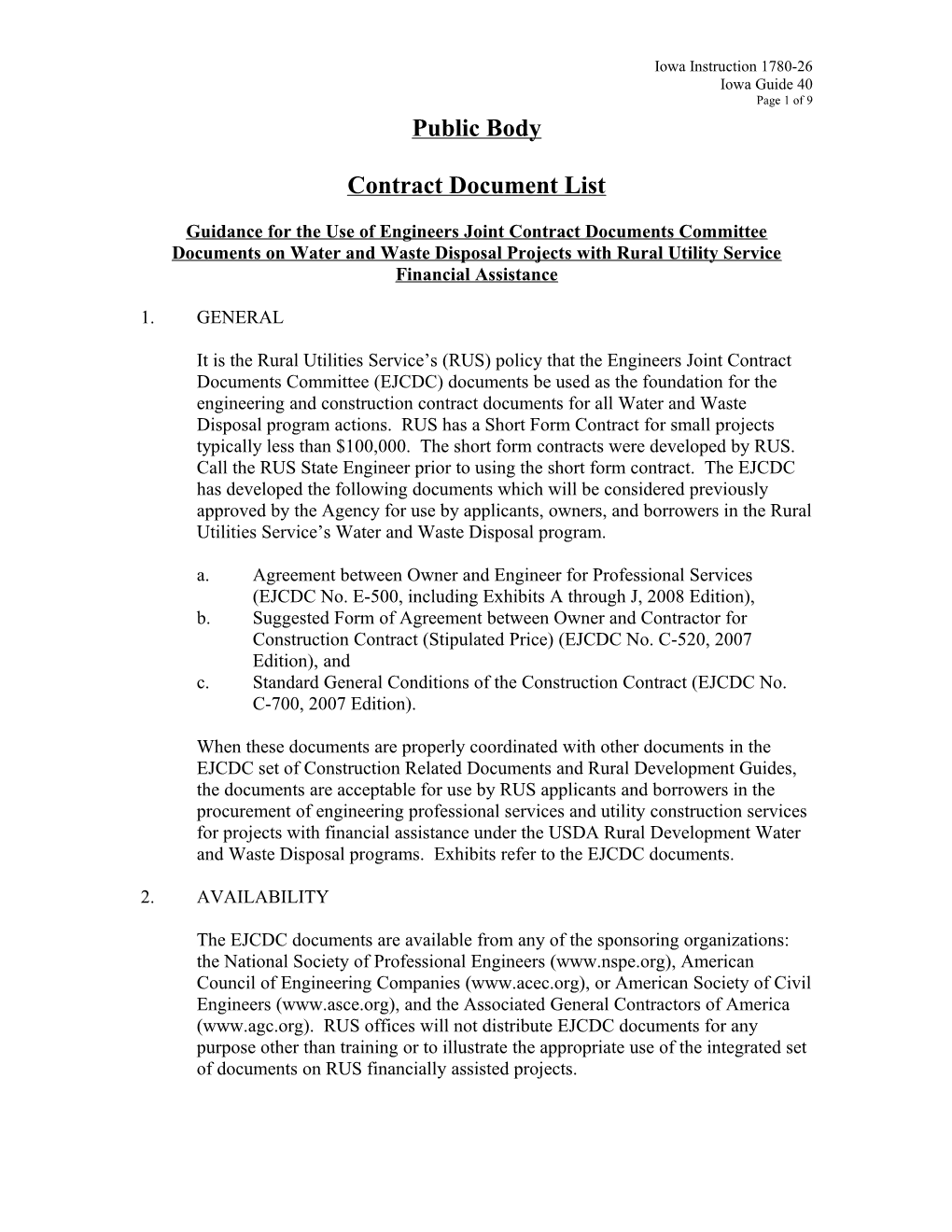 Contract Document List