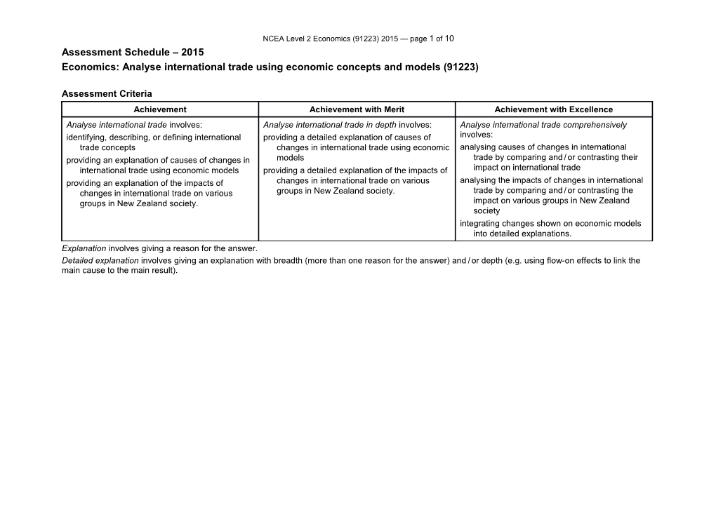 NCEA Level 2 Economics (91223) 2015 Assessment Schedule