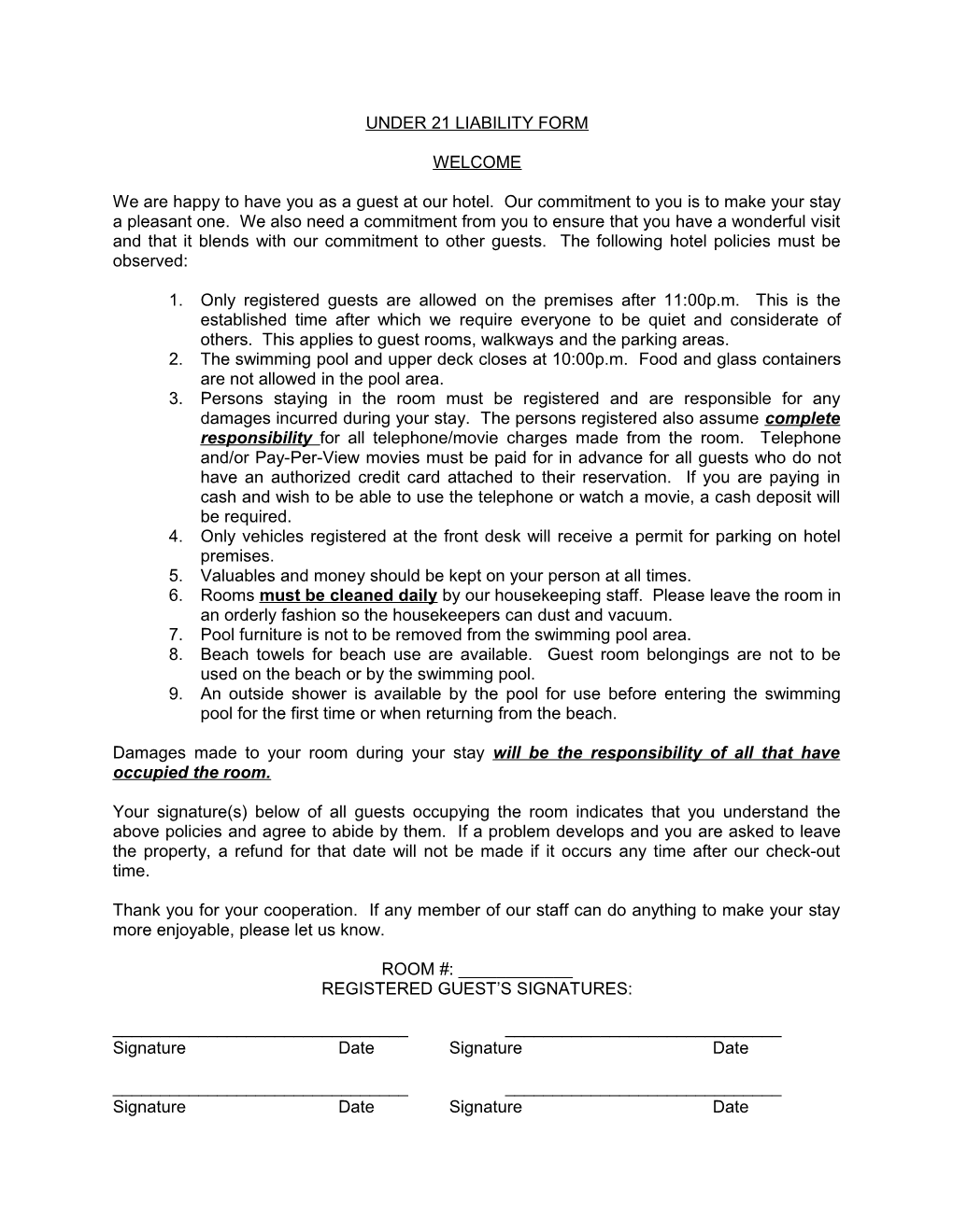 Under 21 Liability Form