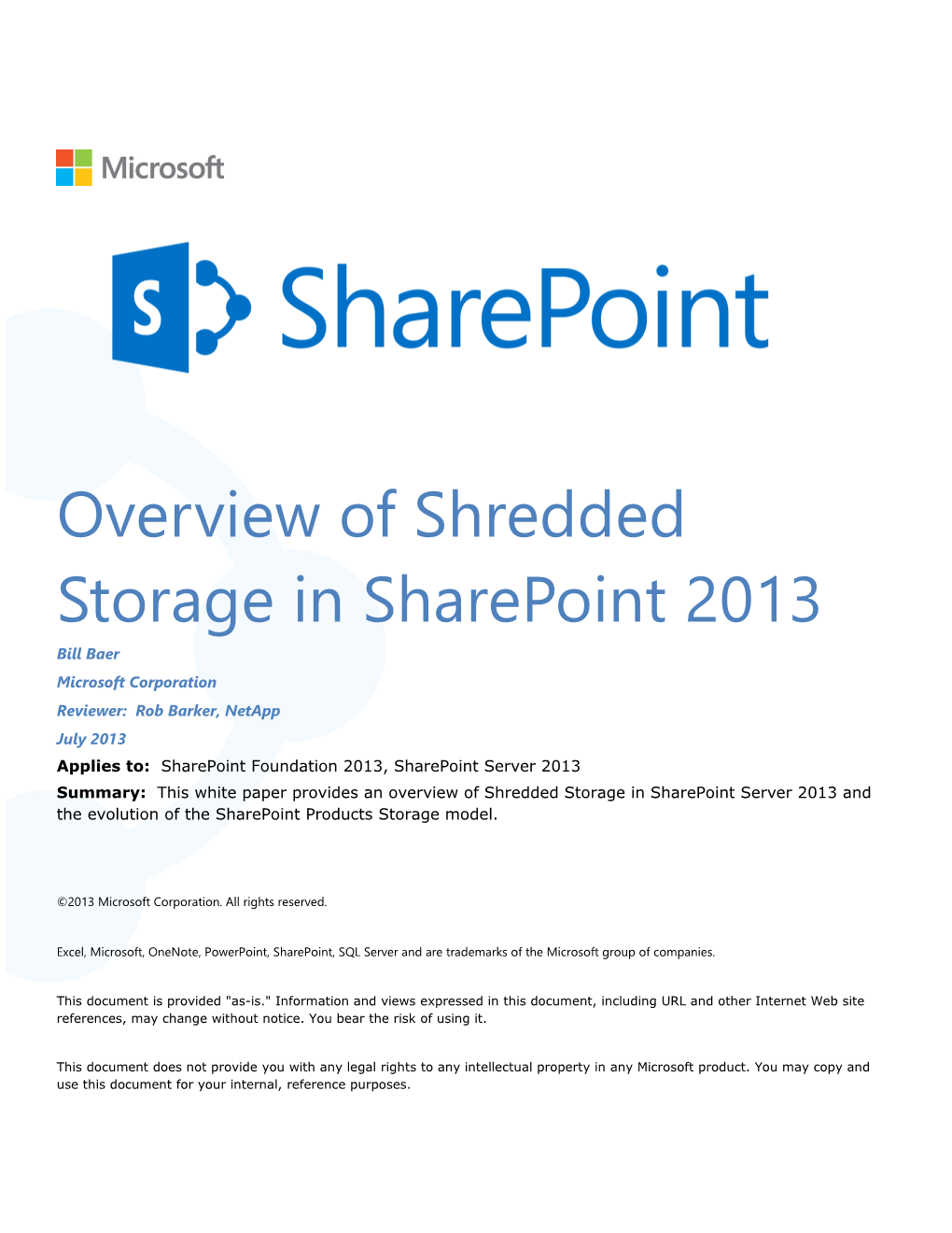 Overview of Shredded Storage in Sharepoint 2013