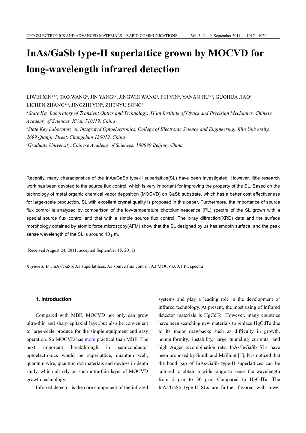 Nas/Gasb Type-II Superlattices for Long-Wavelength Infrared Detectors
