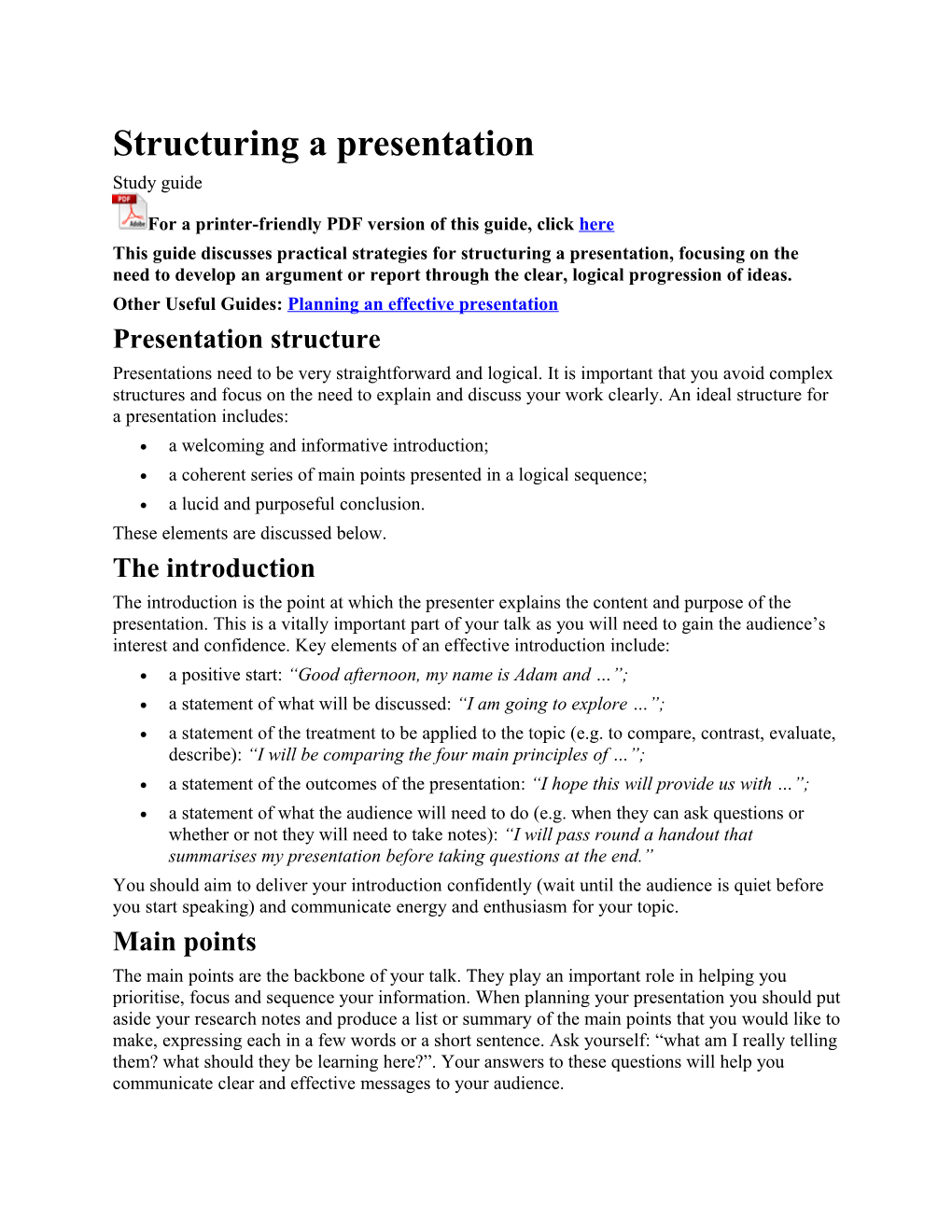 Structuring a Presentation