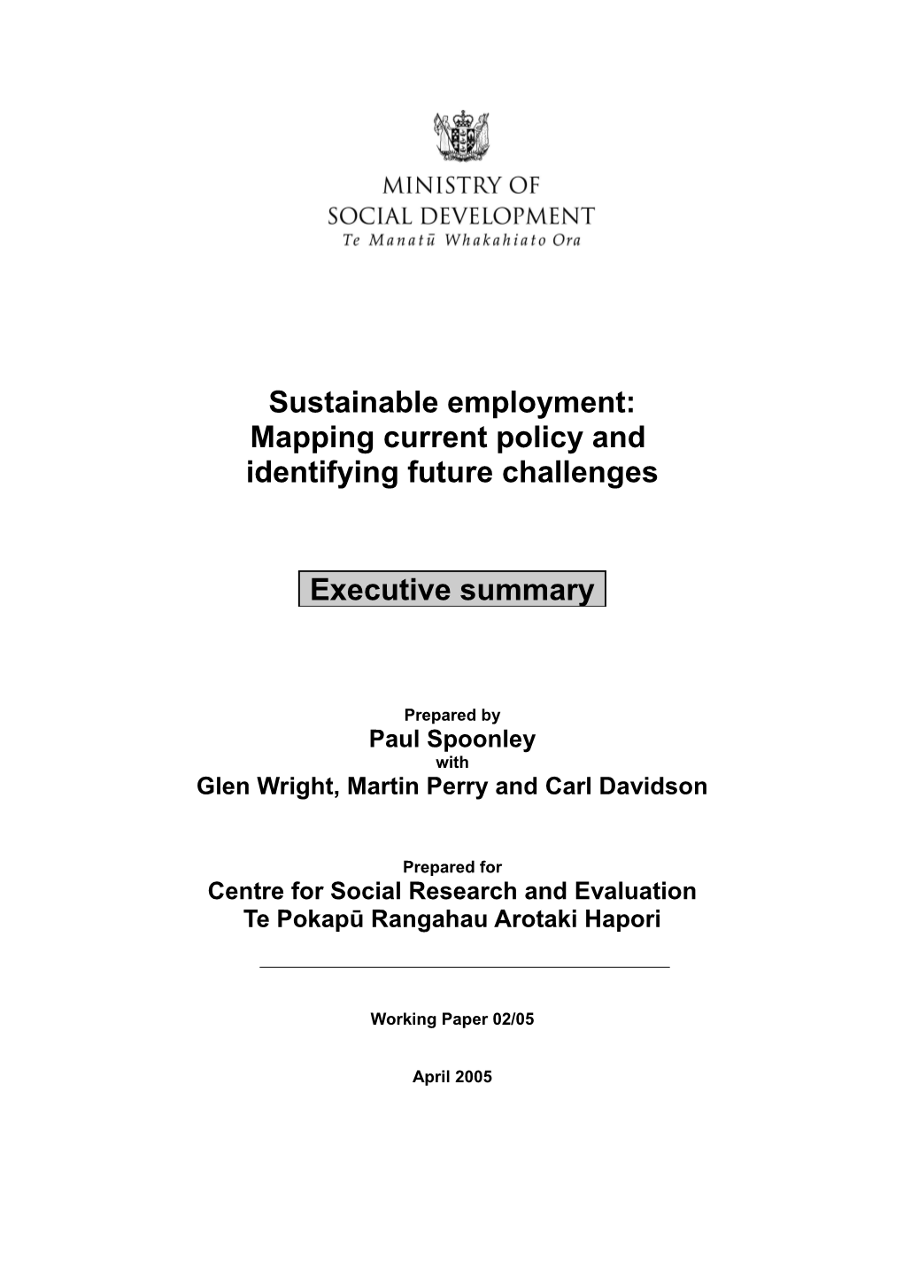 Sustainable Employment: Mapping Current Policy and Identifying Future Challenges