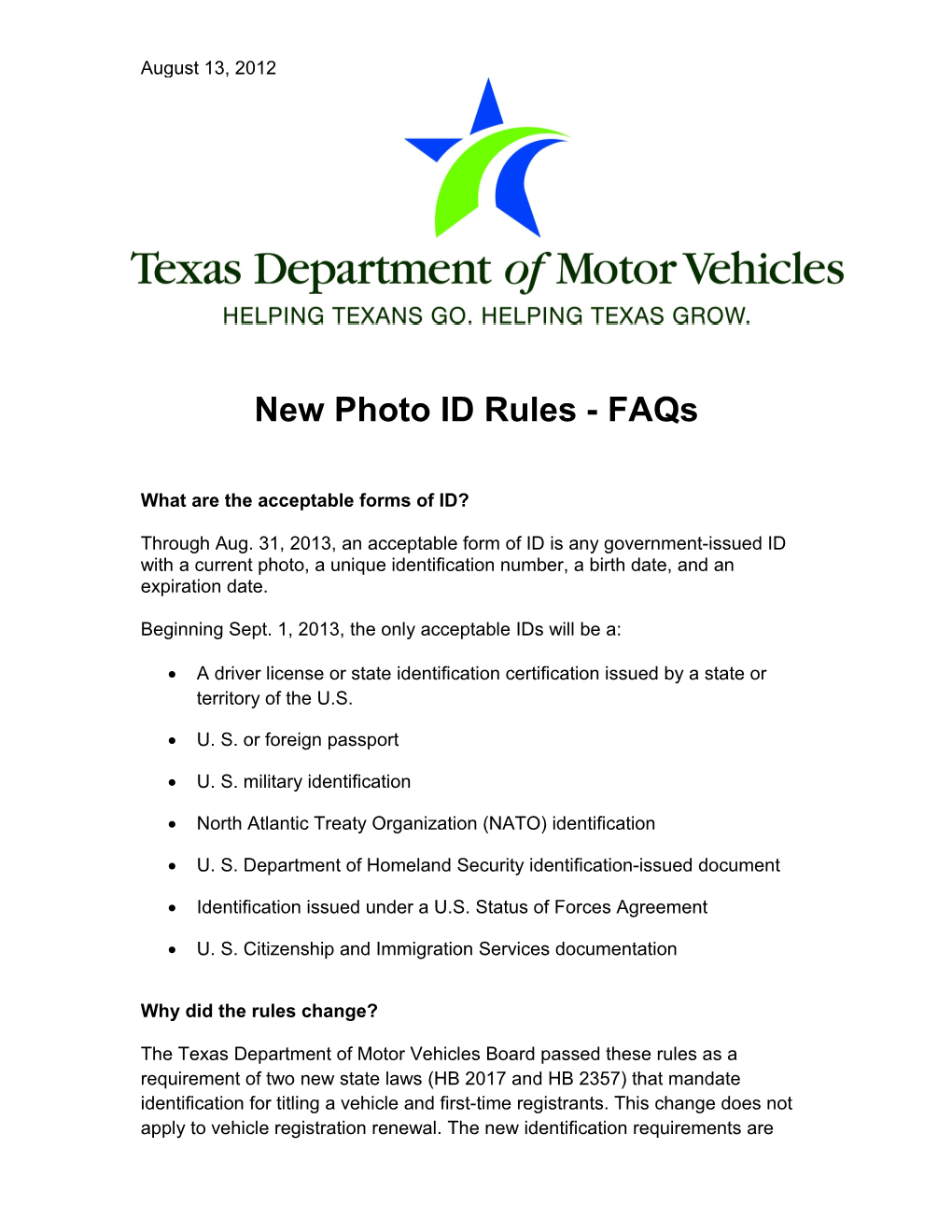 New Photo ID Rules -Faqs