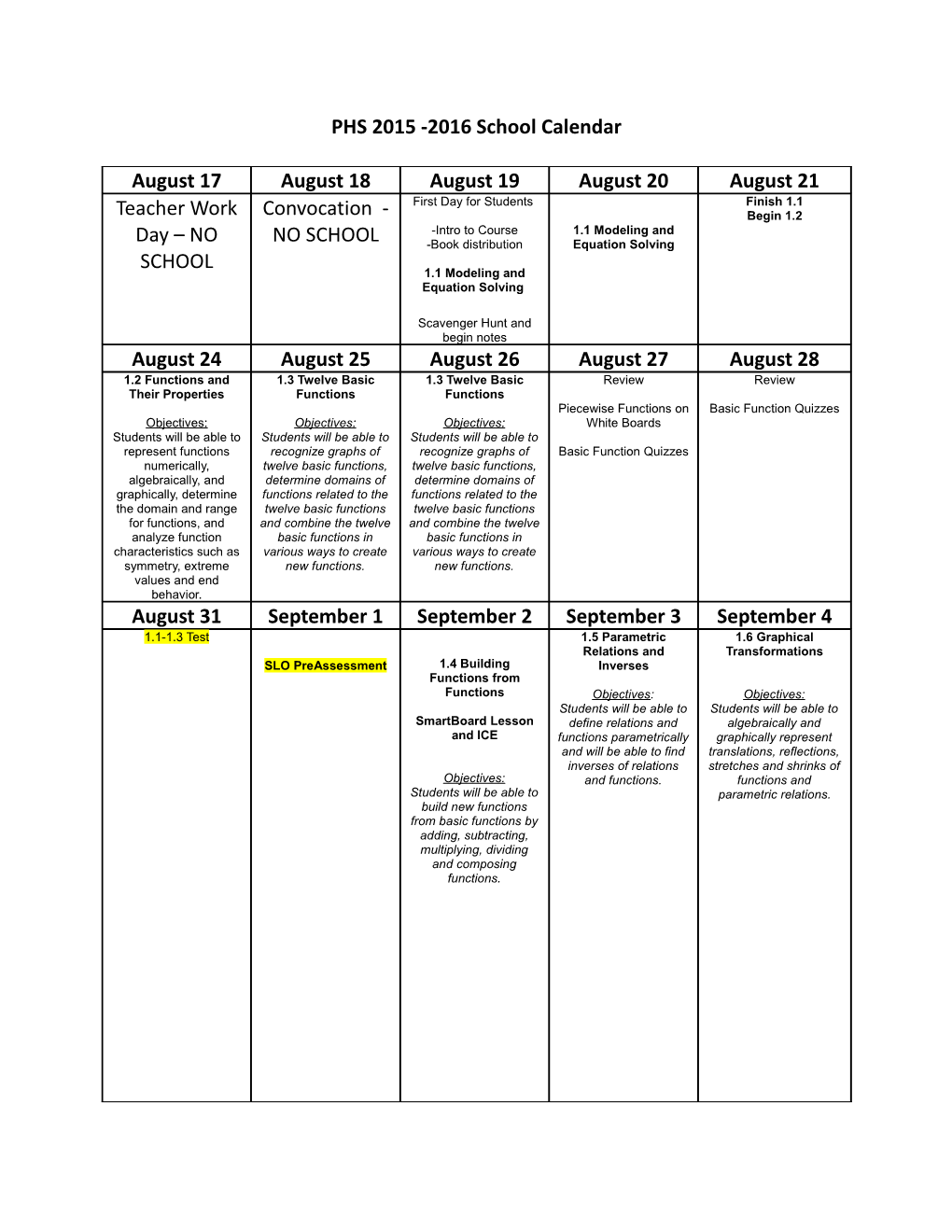 PHS 2015 -2016 School Calendar