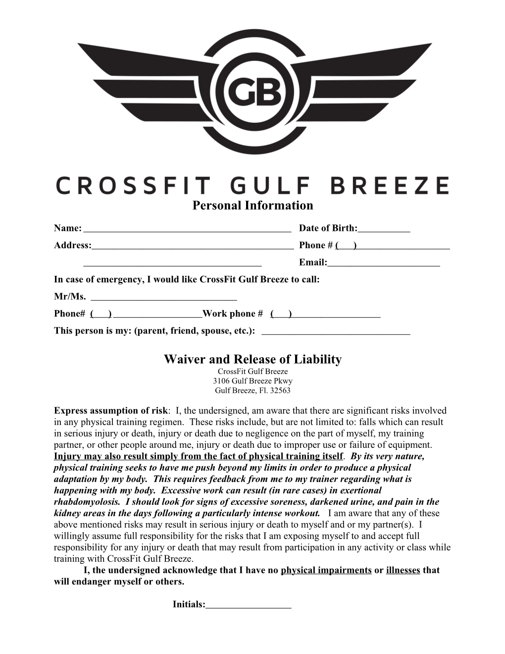 In Case of Emergency, I Would Like Crossfit Gulf Breeze to Call