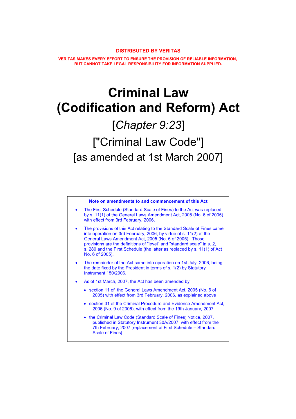 Criminal Law (Codification and Reform) Act 23/2004