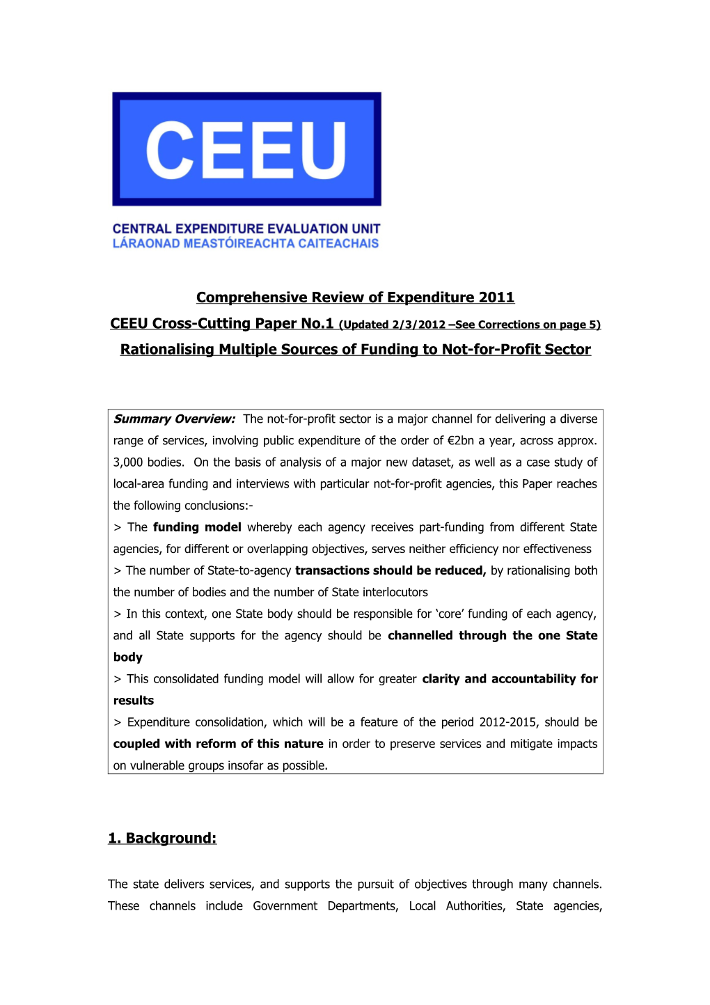 CEEU Cross-Cutting Paper No.1(Updated 2/3/2012 See Corrections on Page 5)