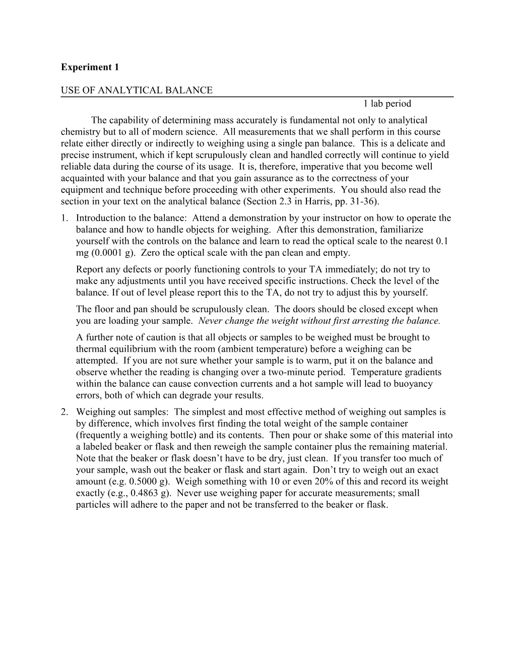 Use of Analytical Balance