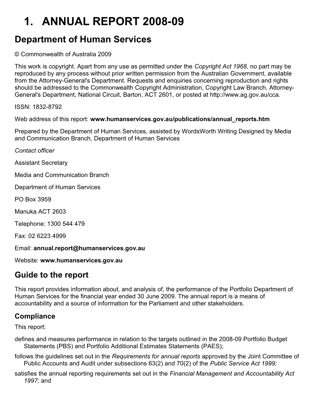 DHS Annual Report 2008-09 - Full Report