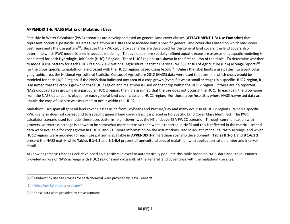 APPENDIX 1-6: NASS Matrix of Malathion Uses