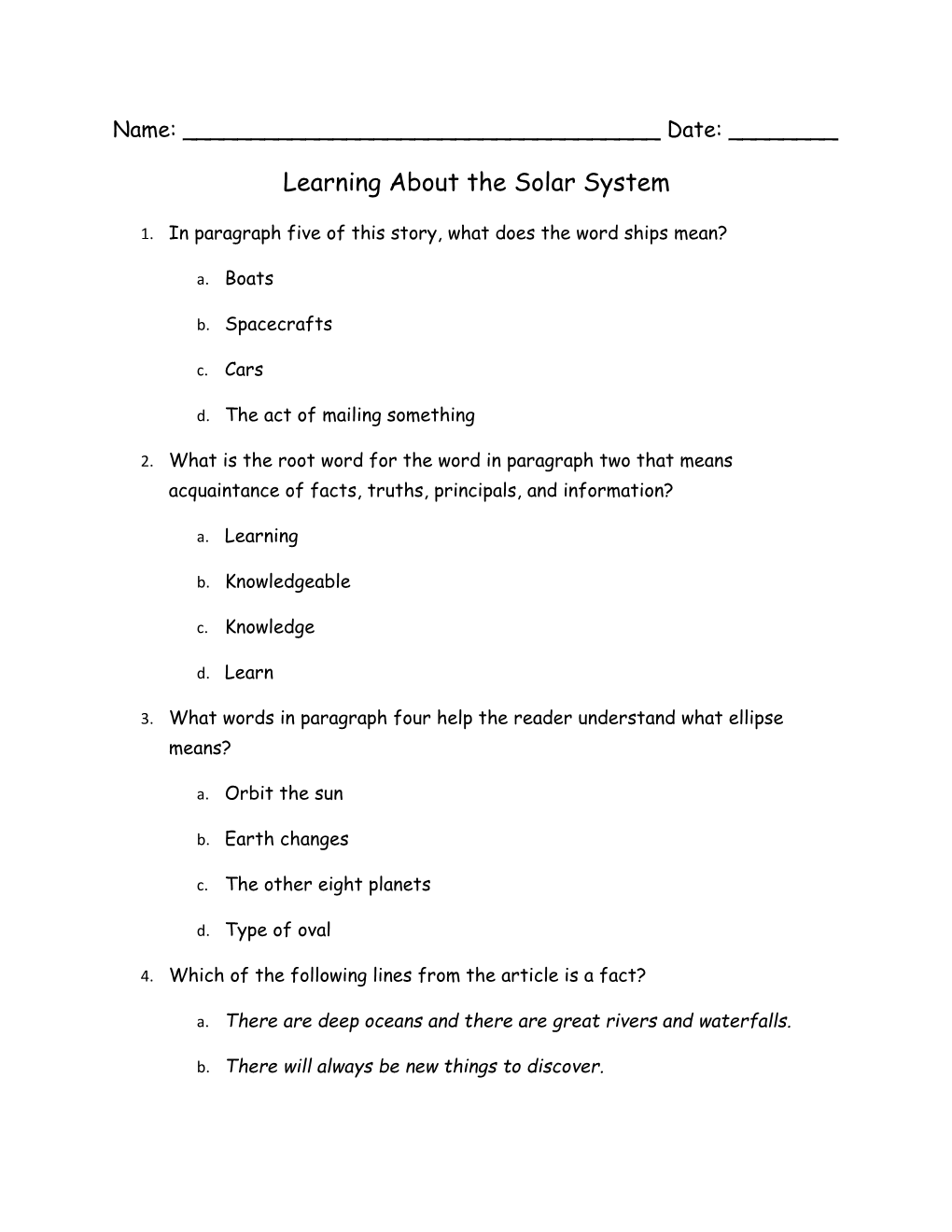 Learning About the Solar System