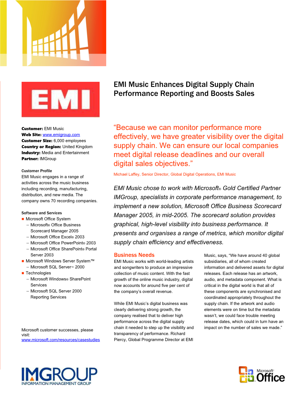 EMI Music Enhances Digital Supply Chain Performance Reporting and Boosts Sales