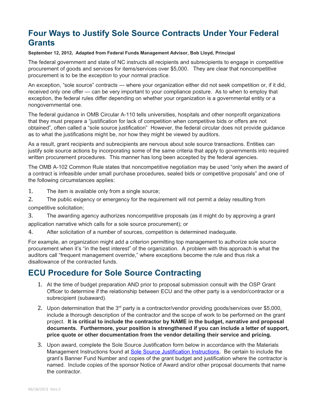 Four Ways to Justify Sole Source Contracts Under Your Federal Grants