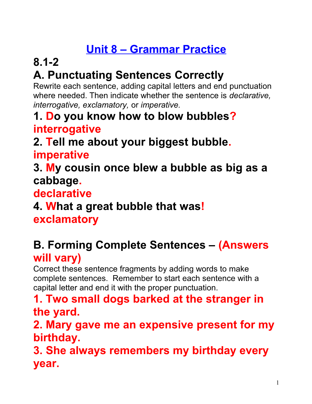Unit 8 Grammar Practice