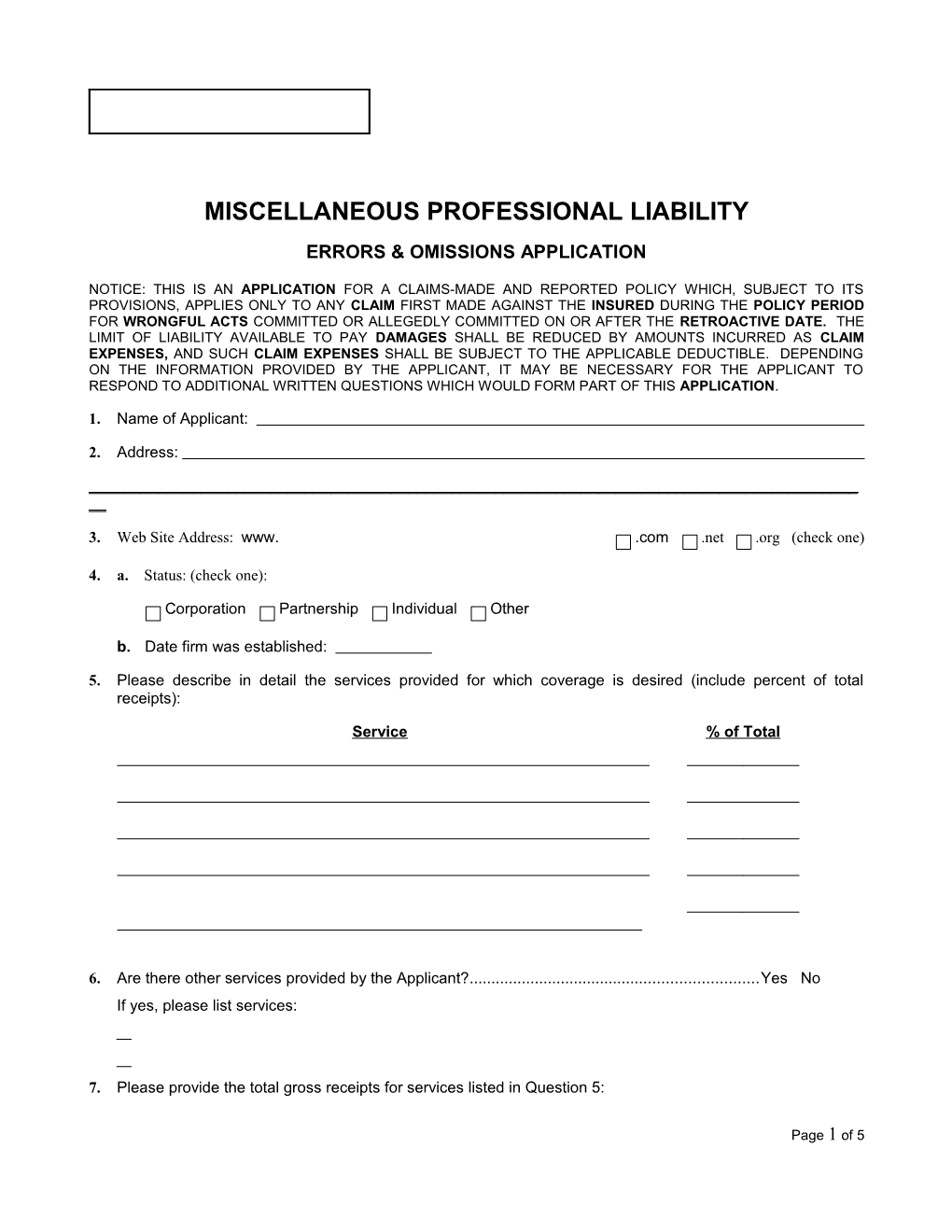 Miscellaneous Professional Liability