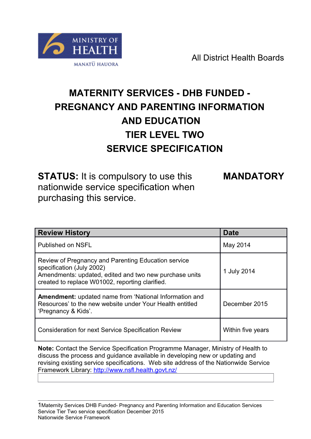 Maternity Services - Dhb Funded