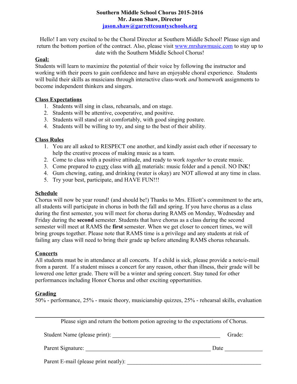 Middlesex Middle School Chorus Contract