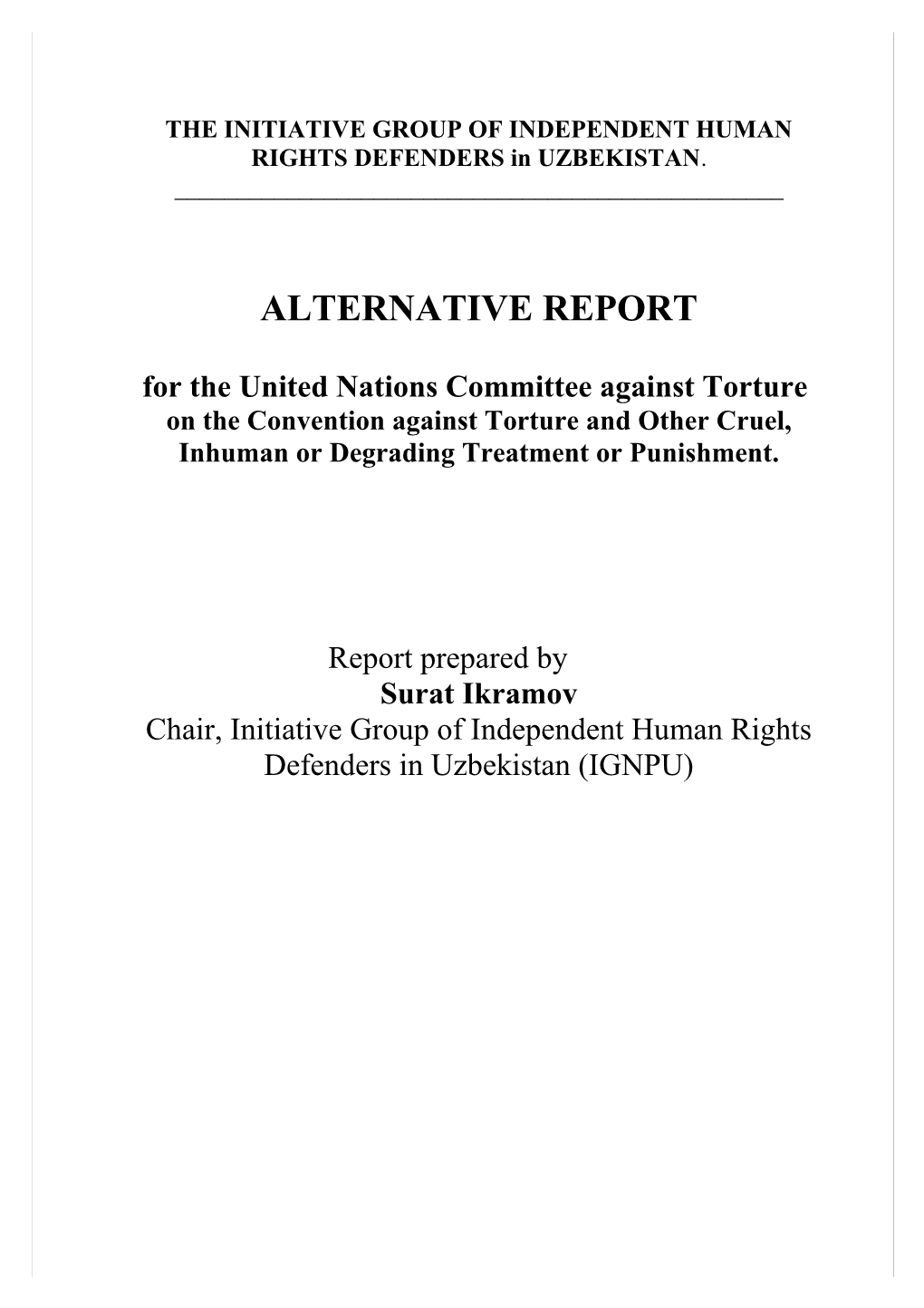 For the United Nations Committee Against Torture