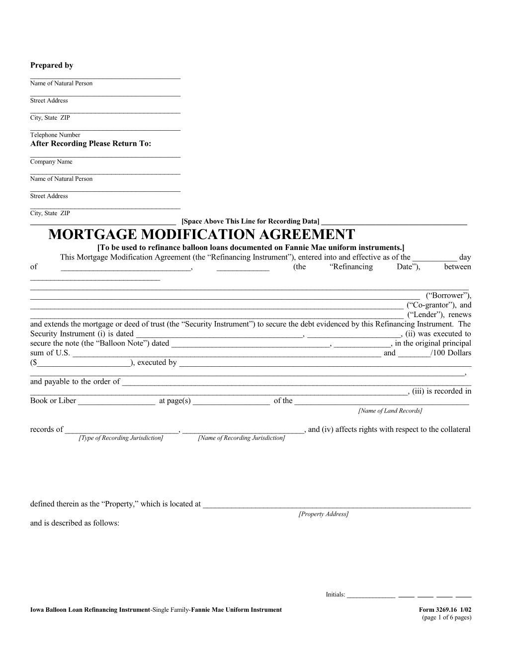 Iowa Balloon Loan Refinancing Instrument (Form 3269.16): Word
