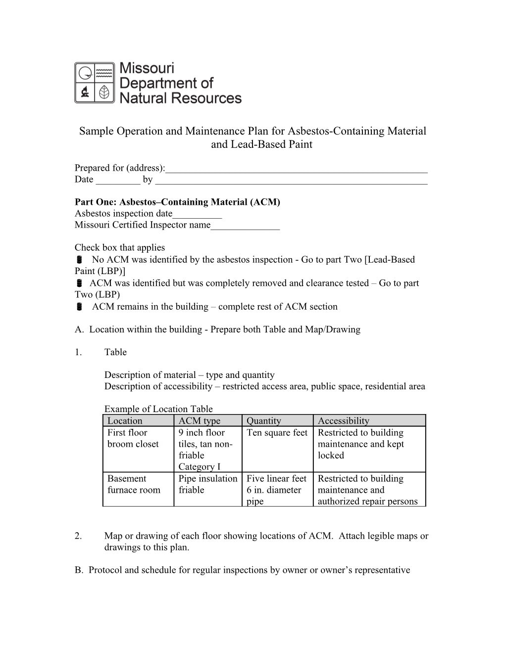 Sample Operation and Maintenance Plan for Asbestos and Lead-Based Paint