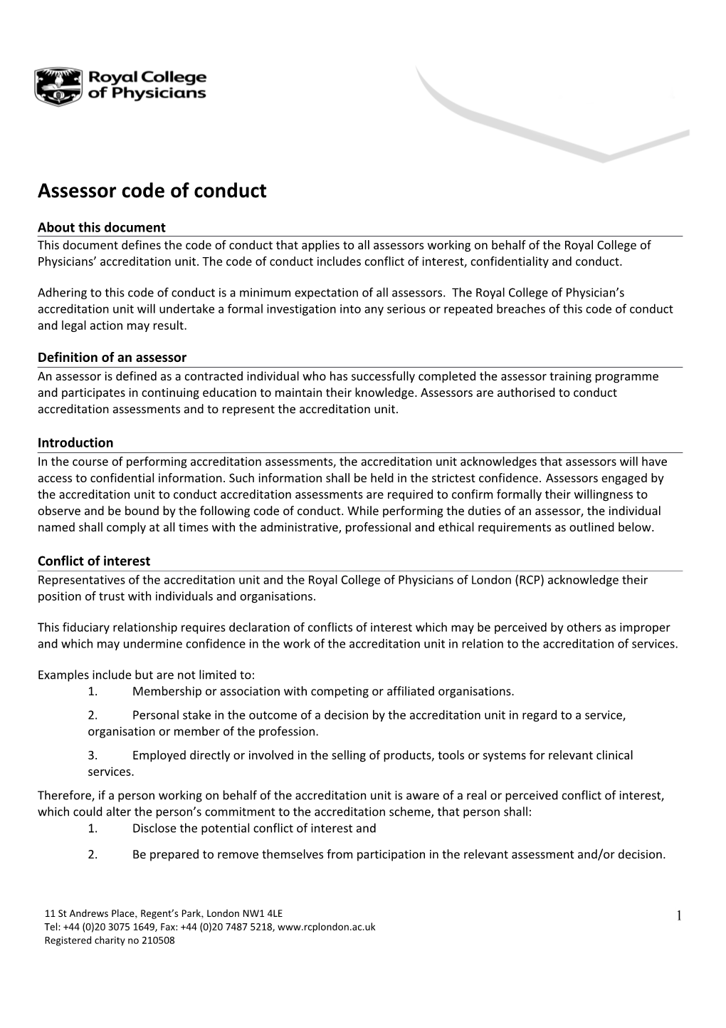 Assessor Code of Conduct