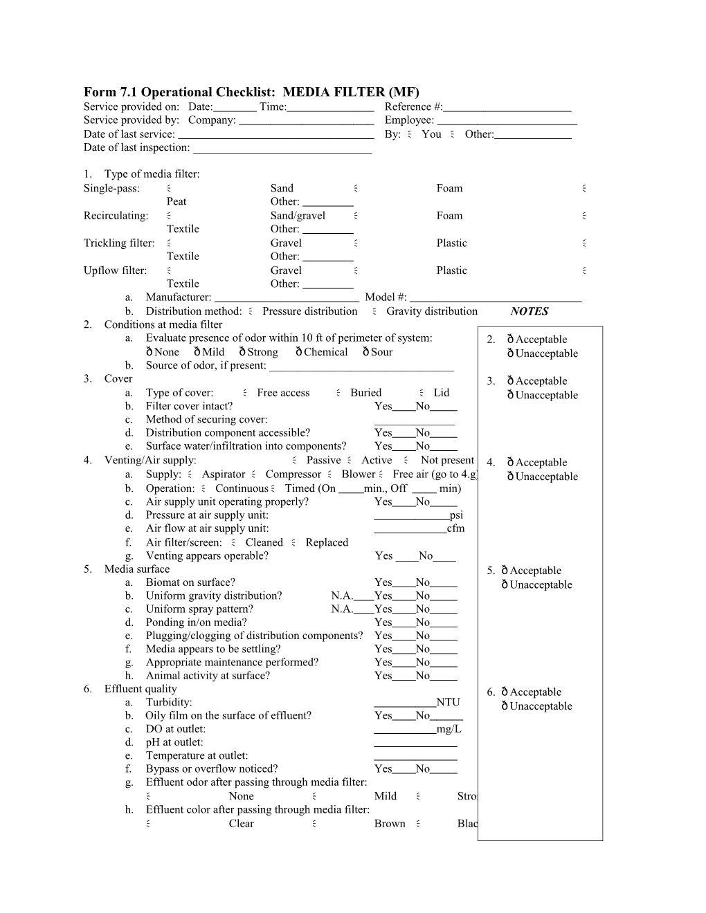 Form 7.1 Operational Checklist: MEDIA FILTER (MF)