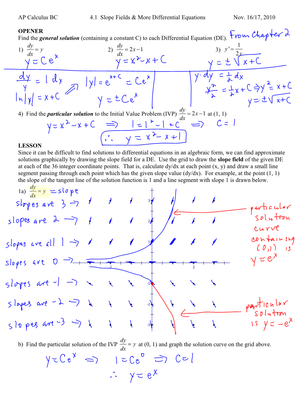 AP Calculus BC4.1 Slope Fields & More Differential Equationsnov. 16/17, 2010