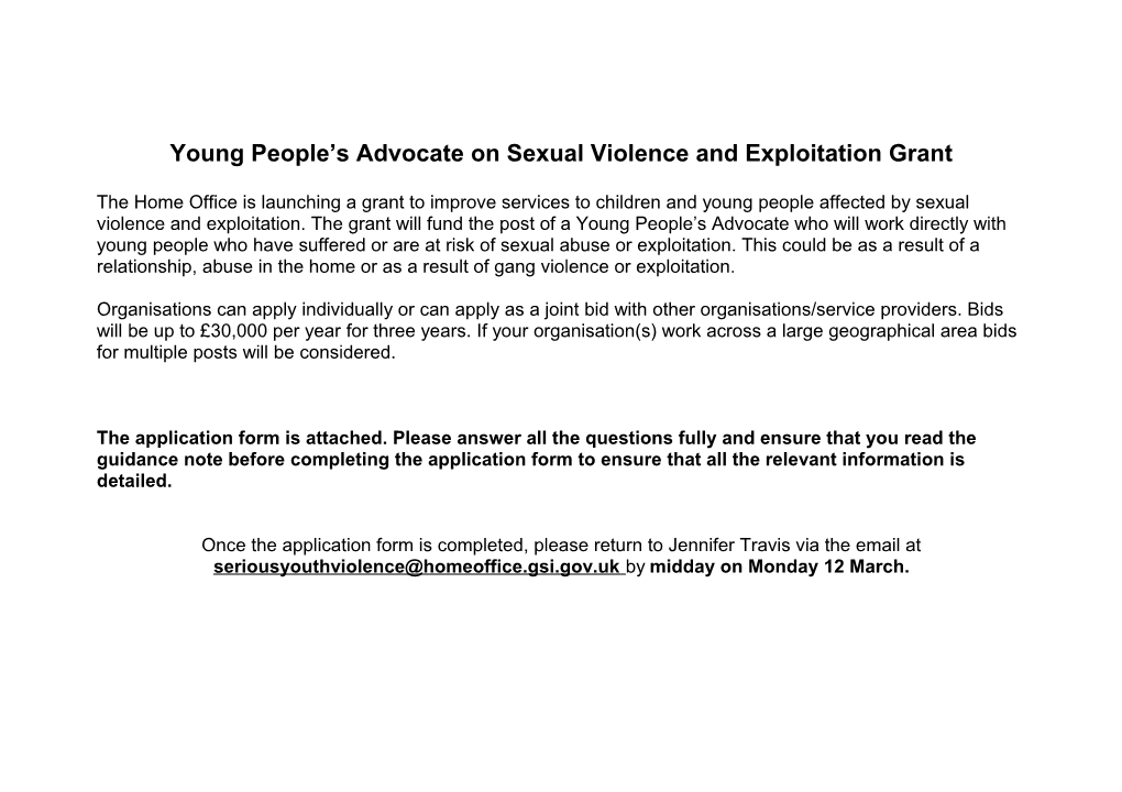 Young People S Advocate on Sexual Violence Grant