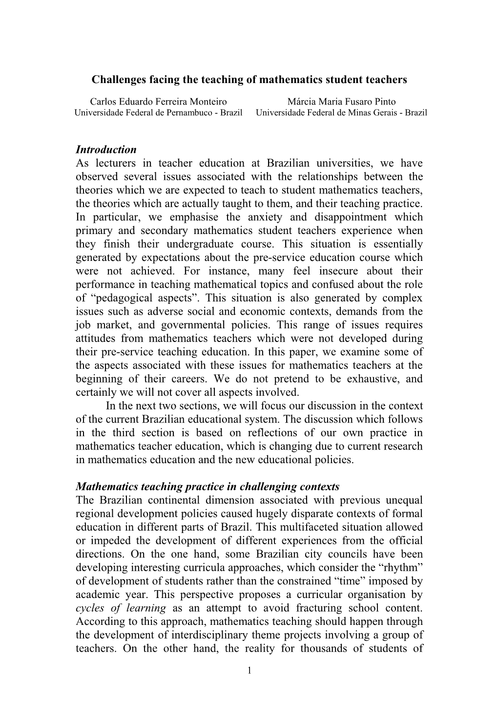 Teaching Mathematics Student Teachers in Challenging Contexts