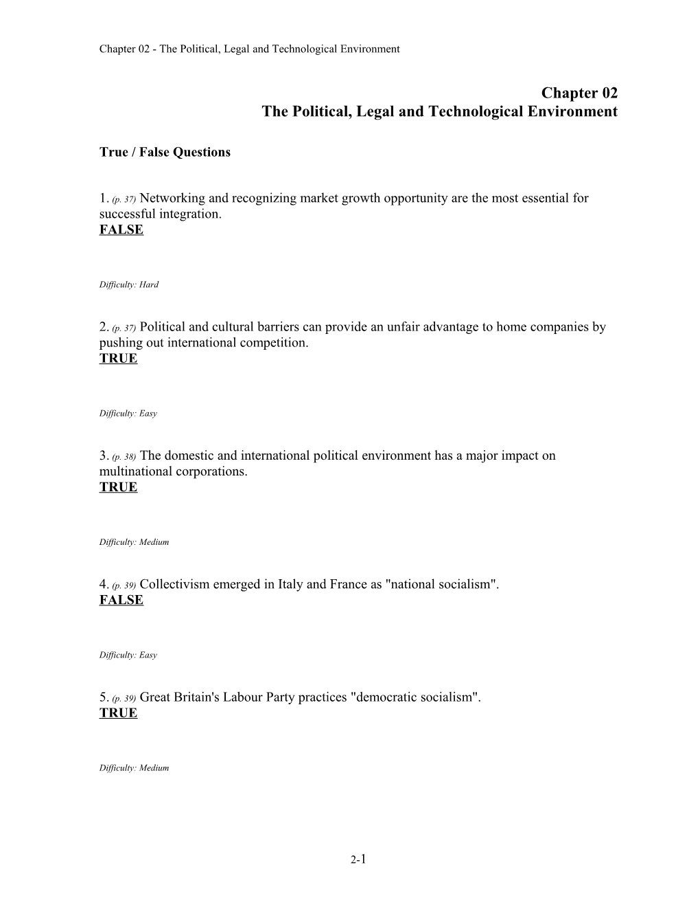 Chapter 02 the Political, Legal and Technological Environment