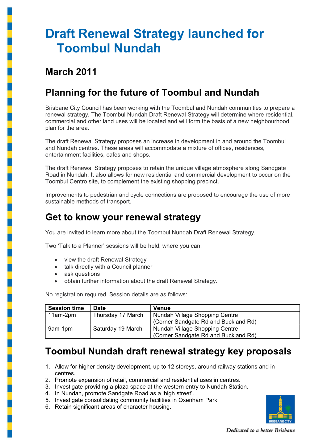 Draft Renewal Strategy Launched for Toombul Nundah